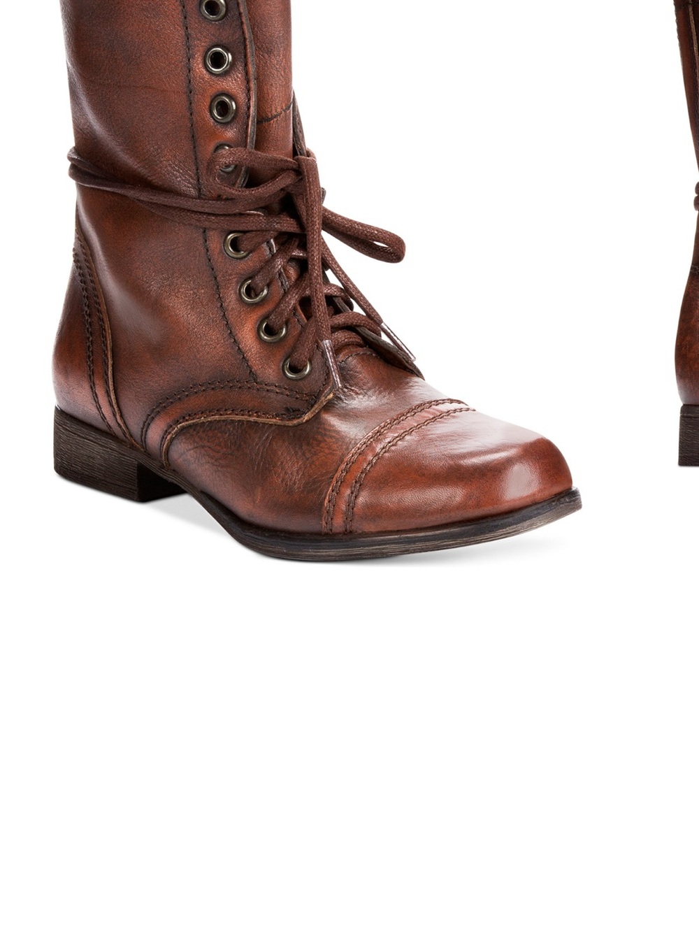 Steve Madden Cognac Leather Lace-Up Combat Booties